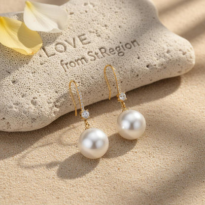 Cubic Zirconia and Pearl 18K Gold-Plated Dangle Drop Earrings, gold drop earrings for women, lifestyle look