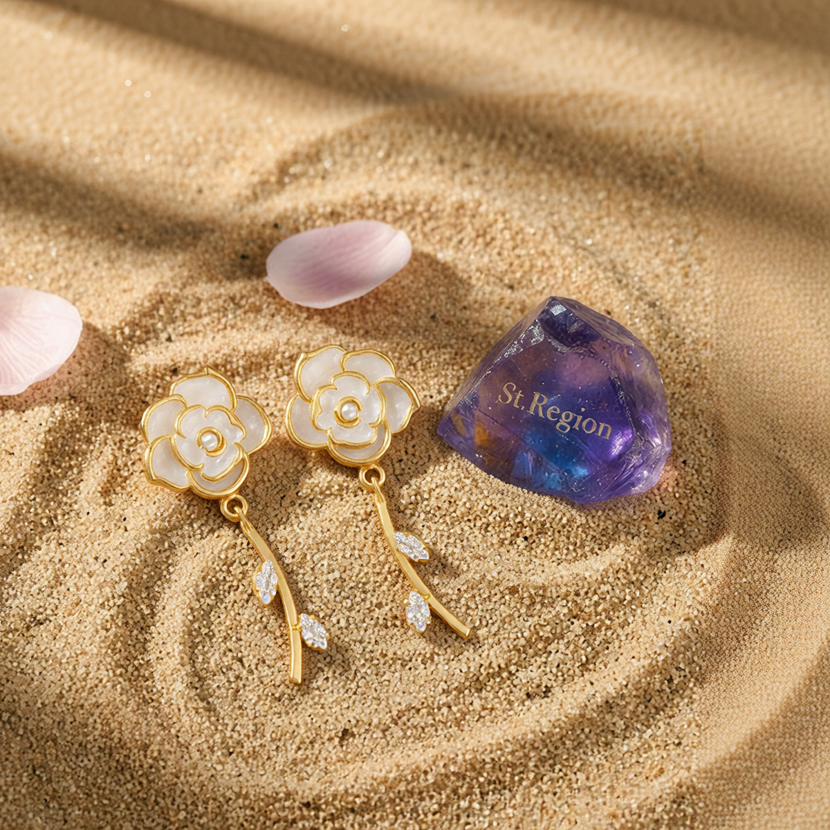 White Enamel & Cubic Zirconia 18K Gold-Plated Floral Drop Earrings