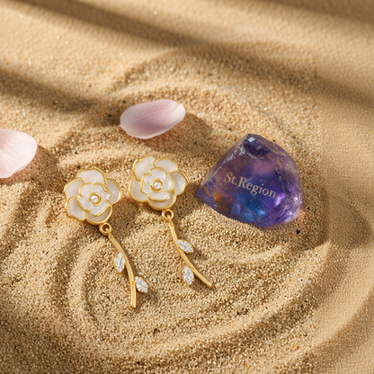 White Enamel & Cubic Zirconia 18K Gold-Plated Floral Drop Earrings