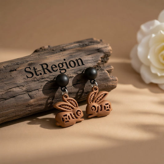 Coffee Enamel & Silver-Plated Rabbit Drop Earrings