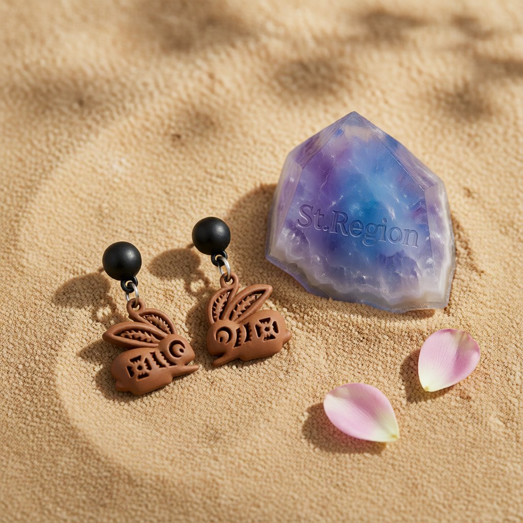 Coffee Enamel & Silver-Plated Rabbit Drop Earrings