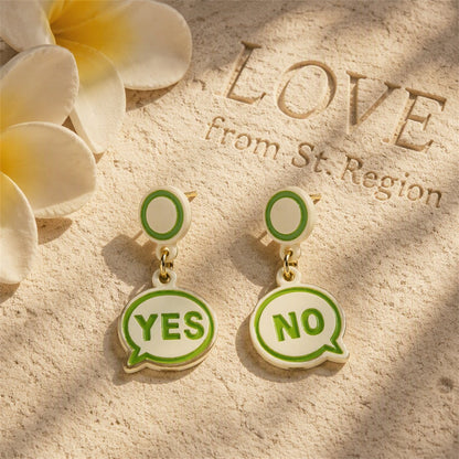 Green Acrylic and 18K Gold-Plated 'Yes' and 'No' Drop Earrings, gold drop earrings for women, everyday style, lifestyle look