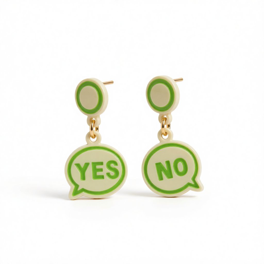 Green Acrylic and 18K Gold-Plated 'Yes' and 'No' Drop Earrings, gold drop earrings for women, everyday style, side view