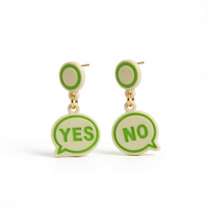 Green Acrylic and 18K Gold-Plated 'Yes' and 'No' Drop Earrings, gold drop earrings for women, everyday style, side view