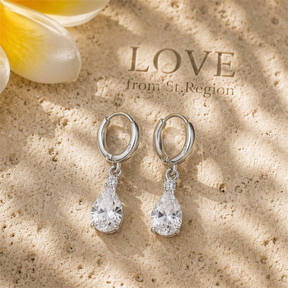 Cubic Zirconia and Crystal Drop Huggie Earrings, huggie earrings, botanical inspired, lifestyle look