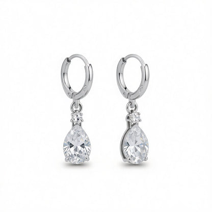 Cubic Zirconia and Crystal Drop Huggie Earrings, huggie earrings, botanical inspired, side view