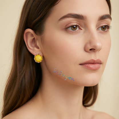 Yellow Resin & 18K Gold-Plated Twisted-Trim Round Stud Earrings