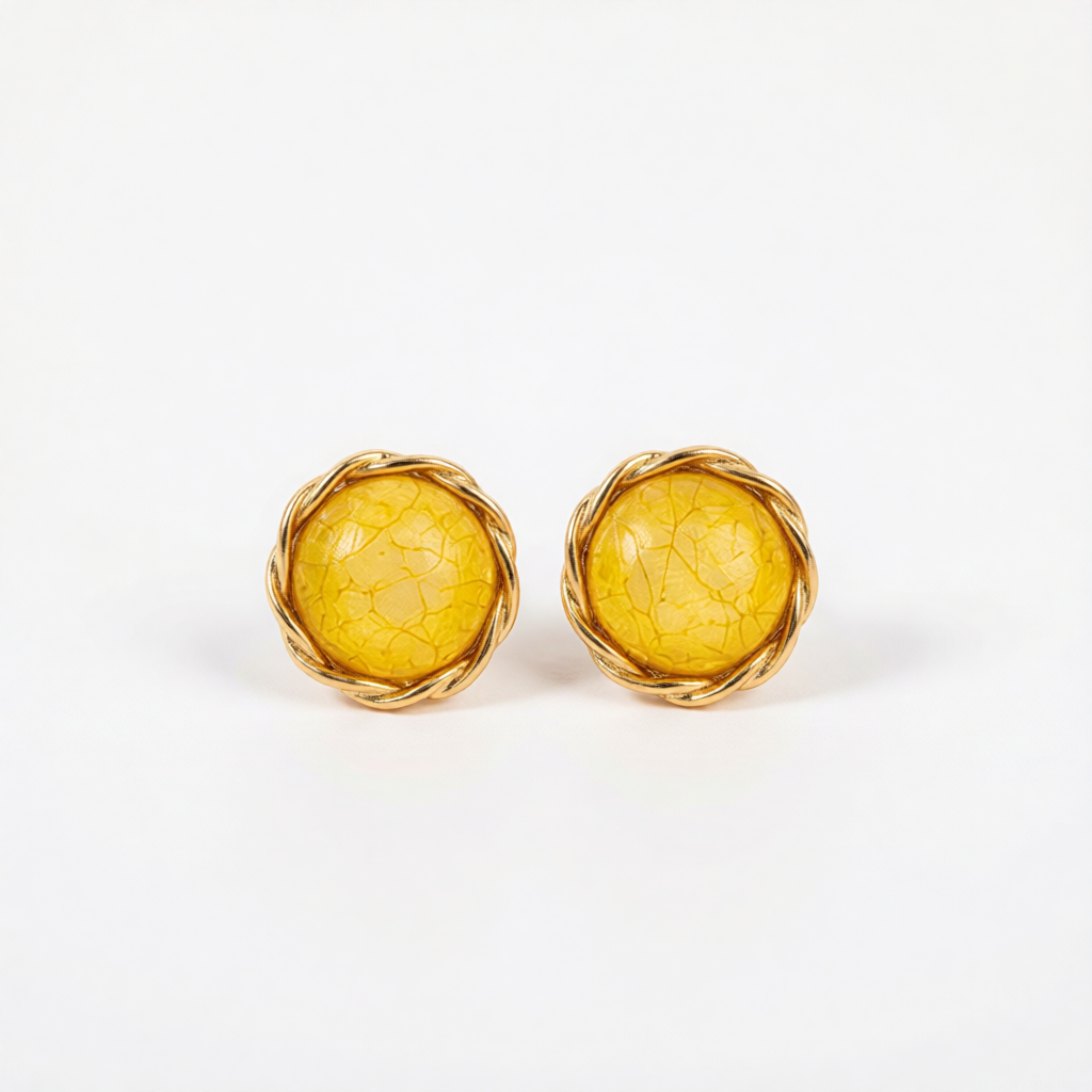 Yellow Resin & 18K Gold-Plated Twisted-Trim Round Stud Earrings