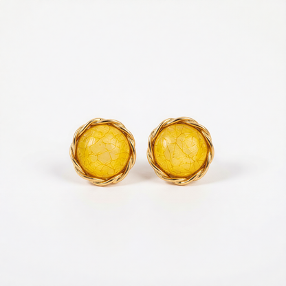 Yellow Resin & 18K Gold-Plated Twisted-Trim Round Stud Earrings