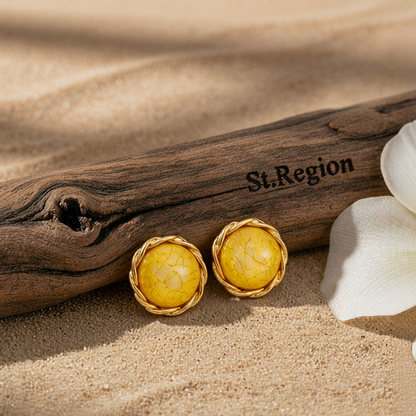 Yellow Resin & 18K Gold-Plated Twisted-Trim Round Stud Earrings