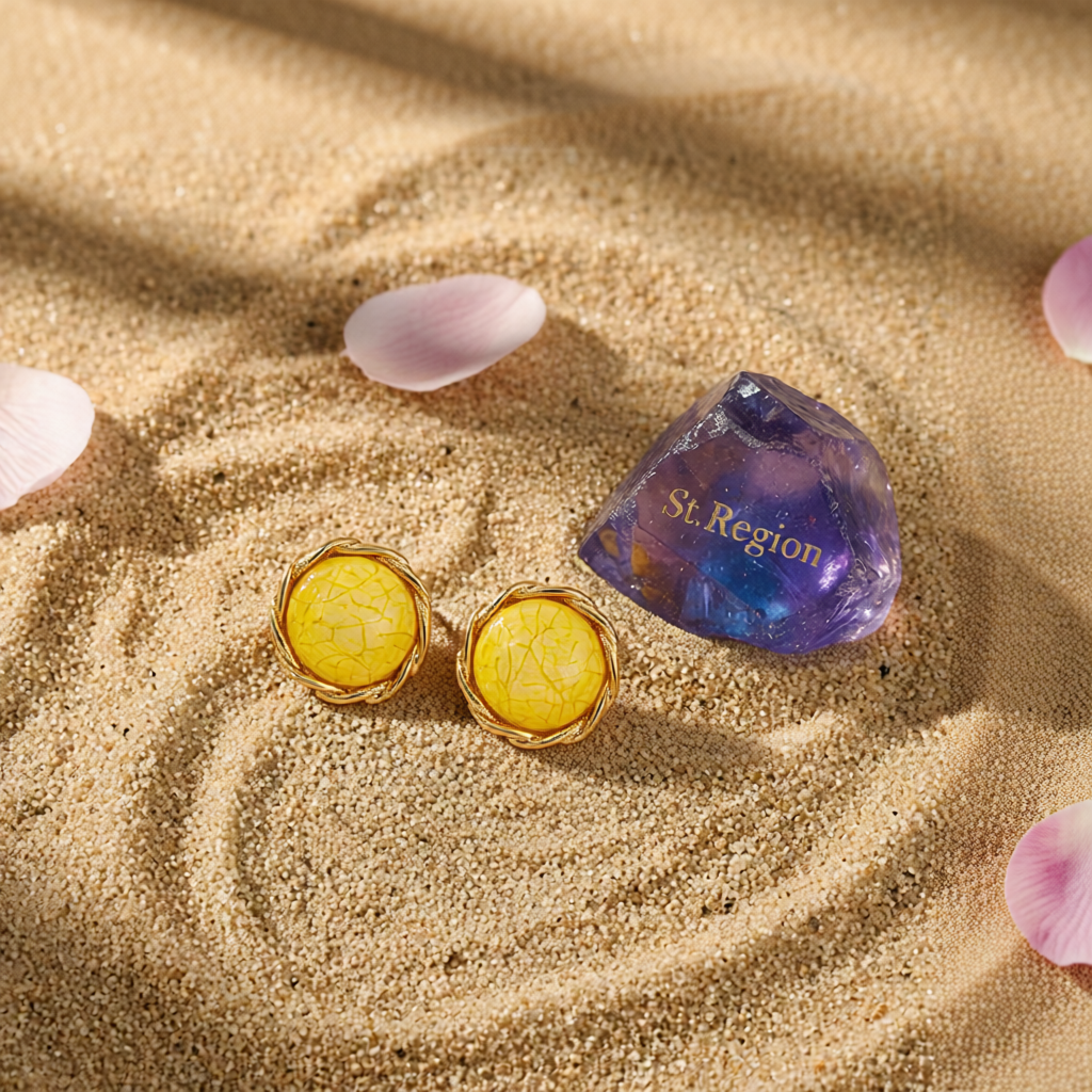 Yellow Resin & 18K Gold-Plated Twisted-Trim Round Stud Earrings