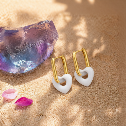 White & 18K Gold-Plated Heart Huggie Earrings