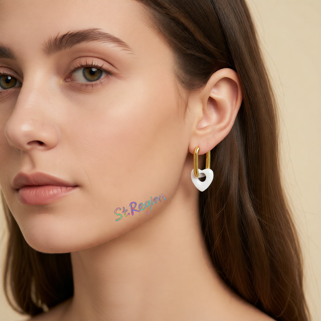 White & 18K Gold-Plated Heart Huggie Earrings