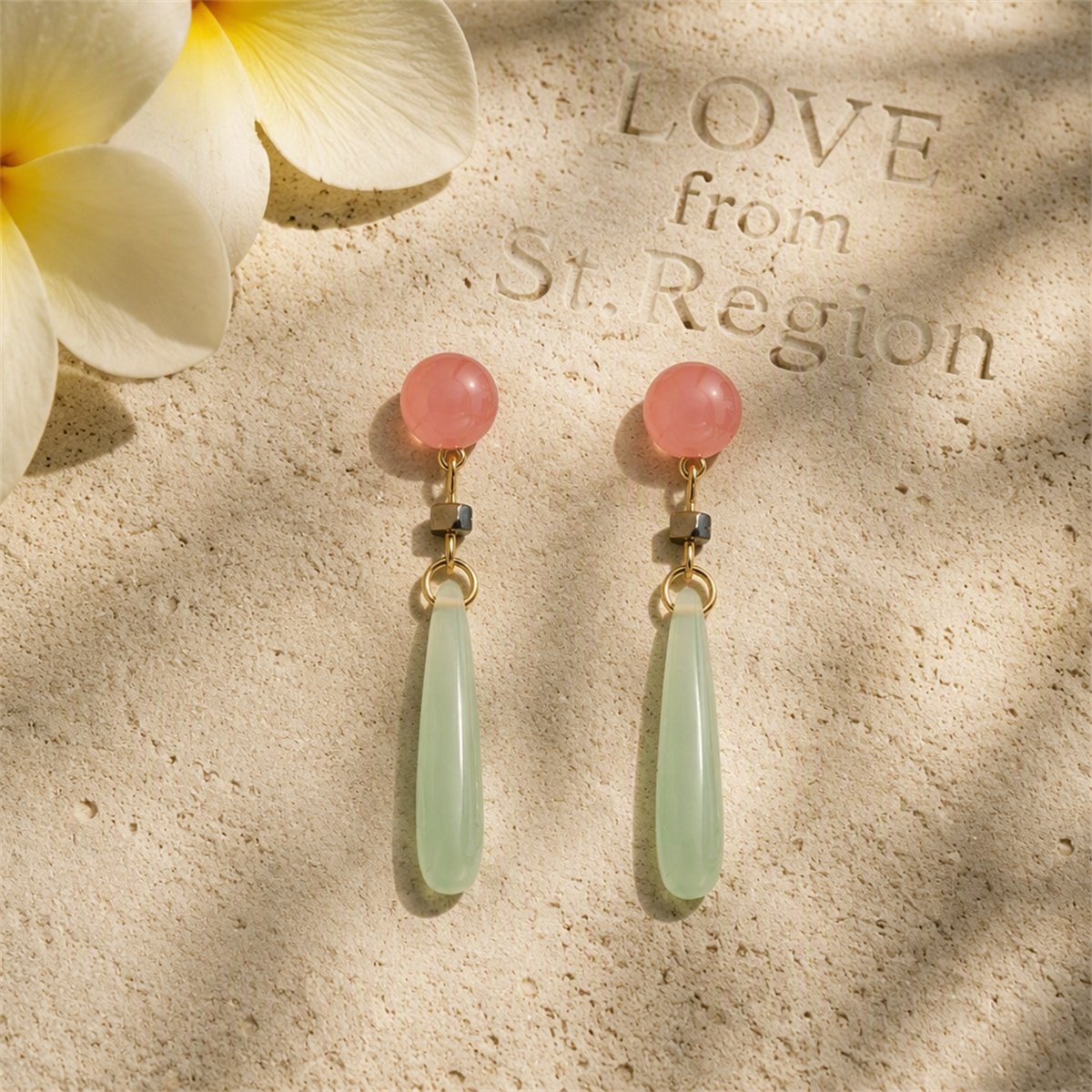 Green and Pink Quartz Drop Earrings, drop earrings for women, dainty minimalist design, lifestyle look