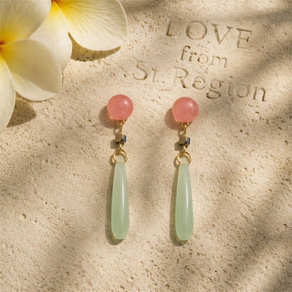 Green and Pink Quartz Drop Earrings, drop earrings for women, dainty minimalist design, lifestyle look