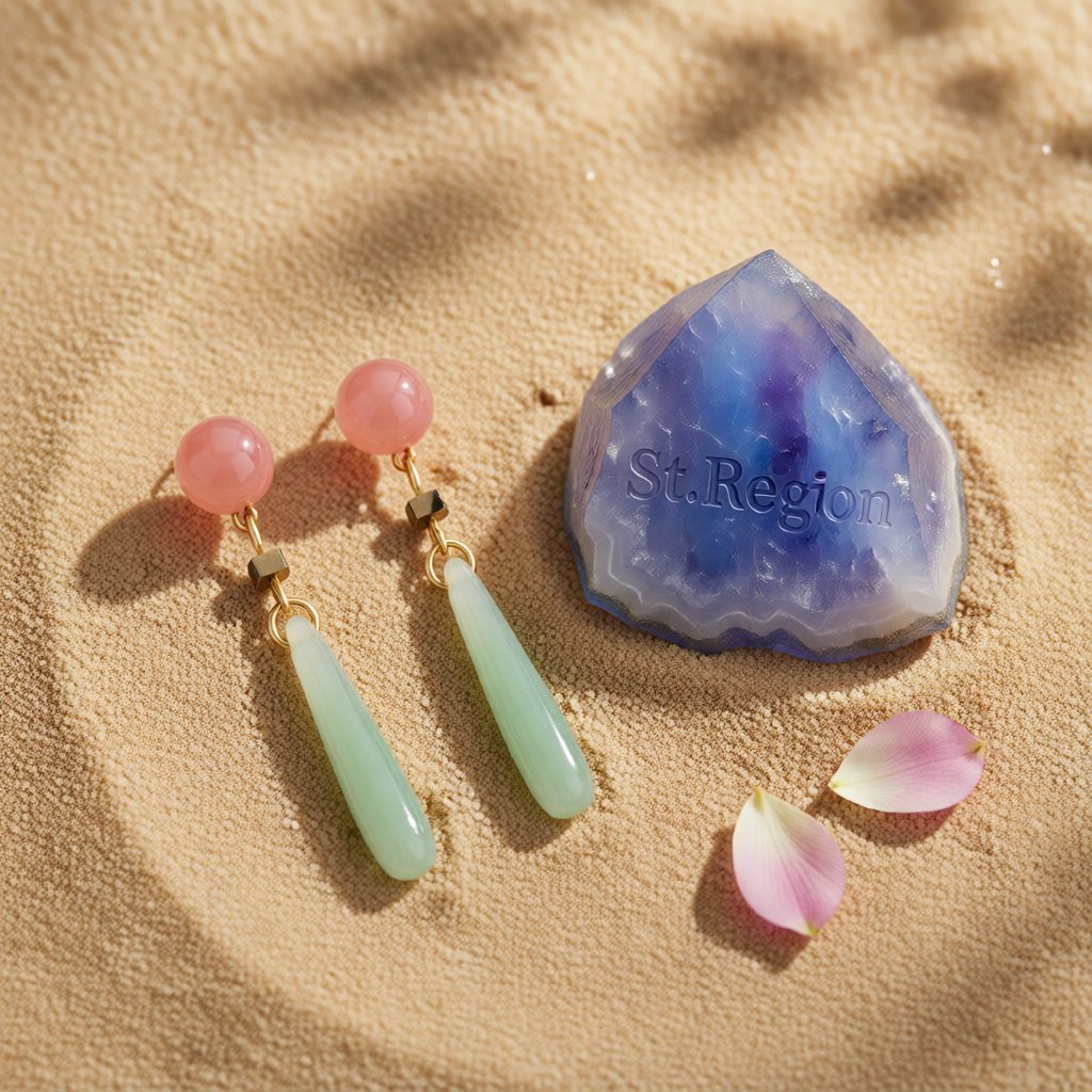 Green and Pink Quartz Drop Earrings, drop earrings for women, dainty minimalist design, detail close-up
