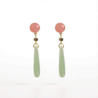 Green and Pink Quartz Drop Earrings, drop earrings for women, dainty minimalist design, side view