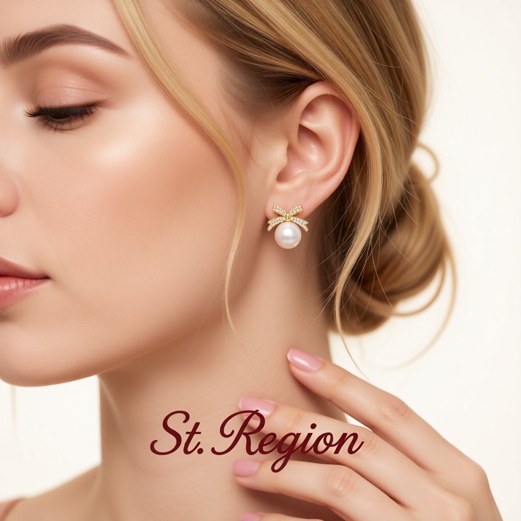 Cubic Zirconia and Pearl Bow Stud Earrings, stud earrings for women, everyday style, styled look