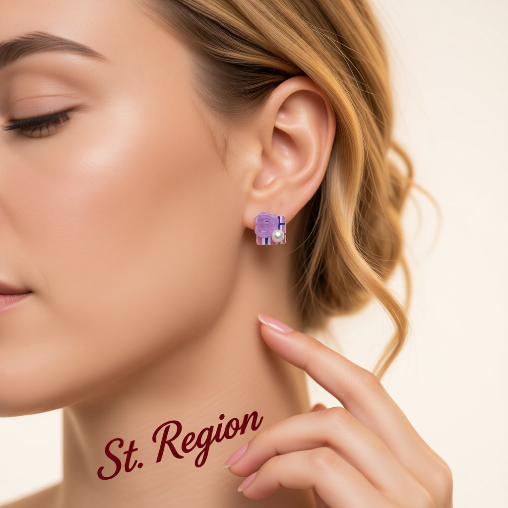 Purple Resin and Pearl Silver-Plated Flower Square Stud Earrings, silver stud earrings for women, styled look