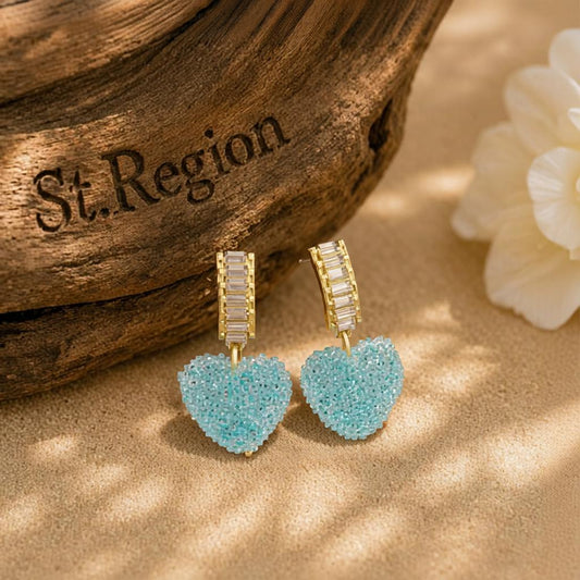 Blue Crystal & 18K Gold-Plated Heart Drop Earrings