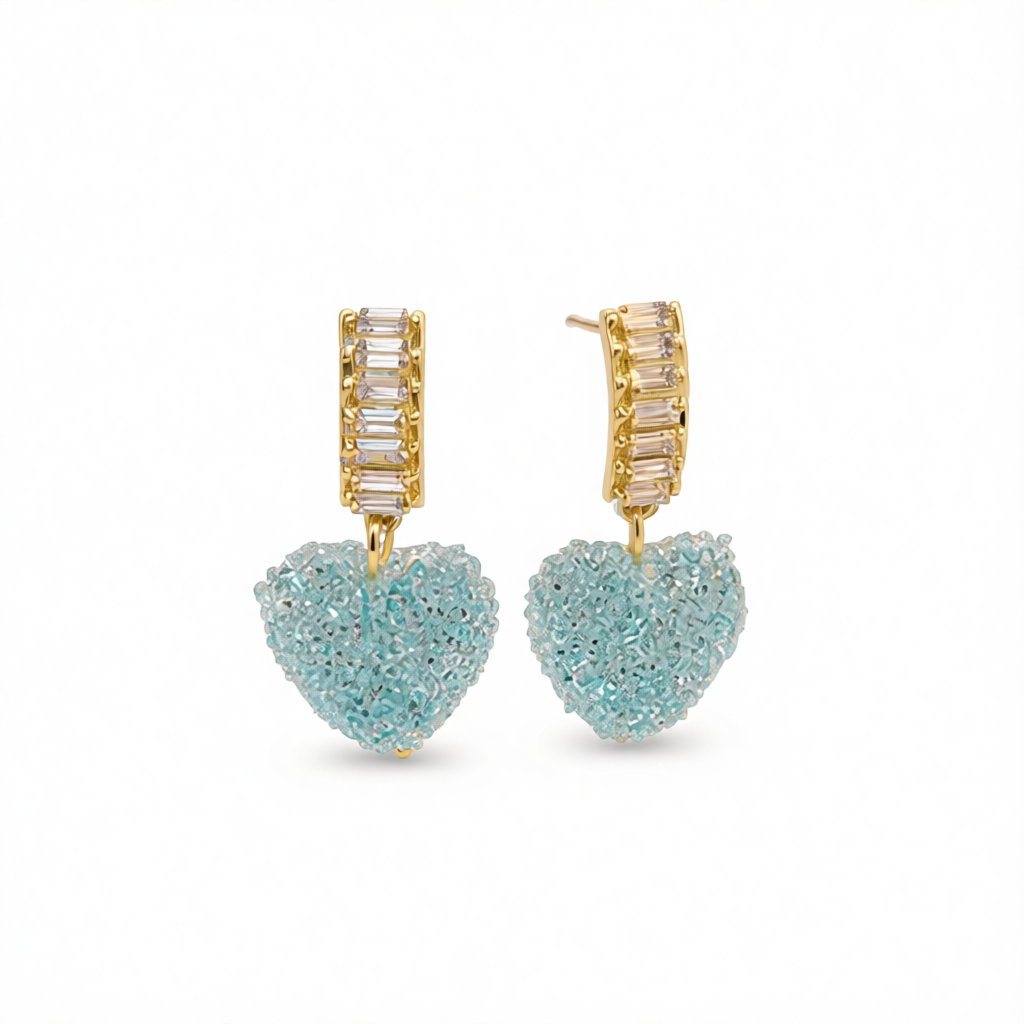 Blue Crystal & 18K Gold-Plated Heart Drop Earrings