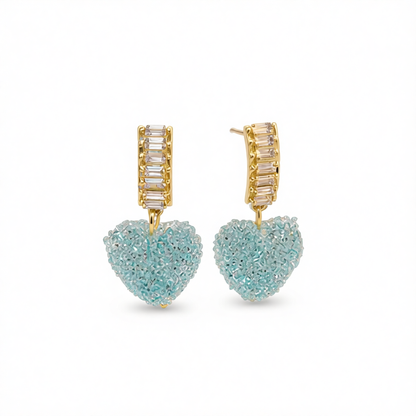 Blue Crystal & 18K Gold-Plated Heart Drop Earrings