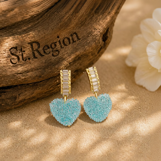 Blue Crystal & 18K Gold-Plated Heart Drop Earrings