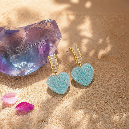 Blue Crystal & 18K Gold-Plated Heart Drop Earrings