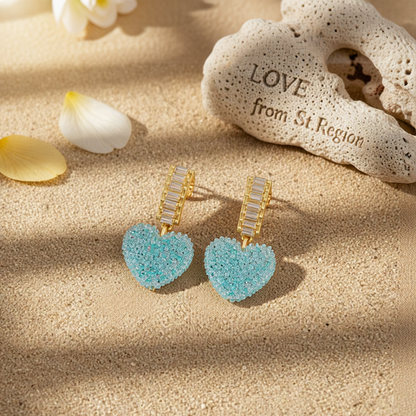 Blue Crystal & 18K Gold-Plated Heart Drop Earrings