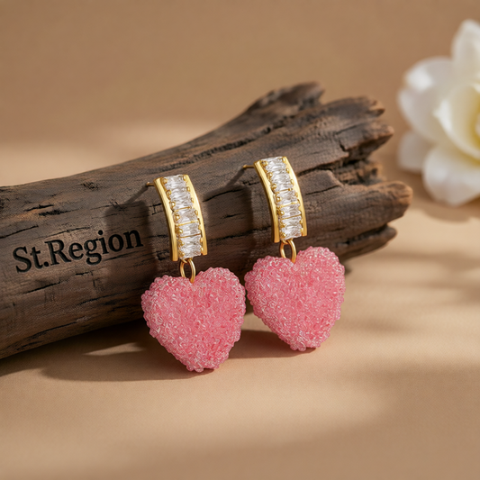 Pink Crystal & 18K Gold-Plated Heart Drop Earrings