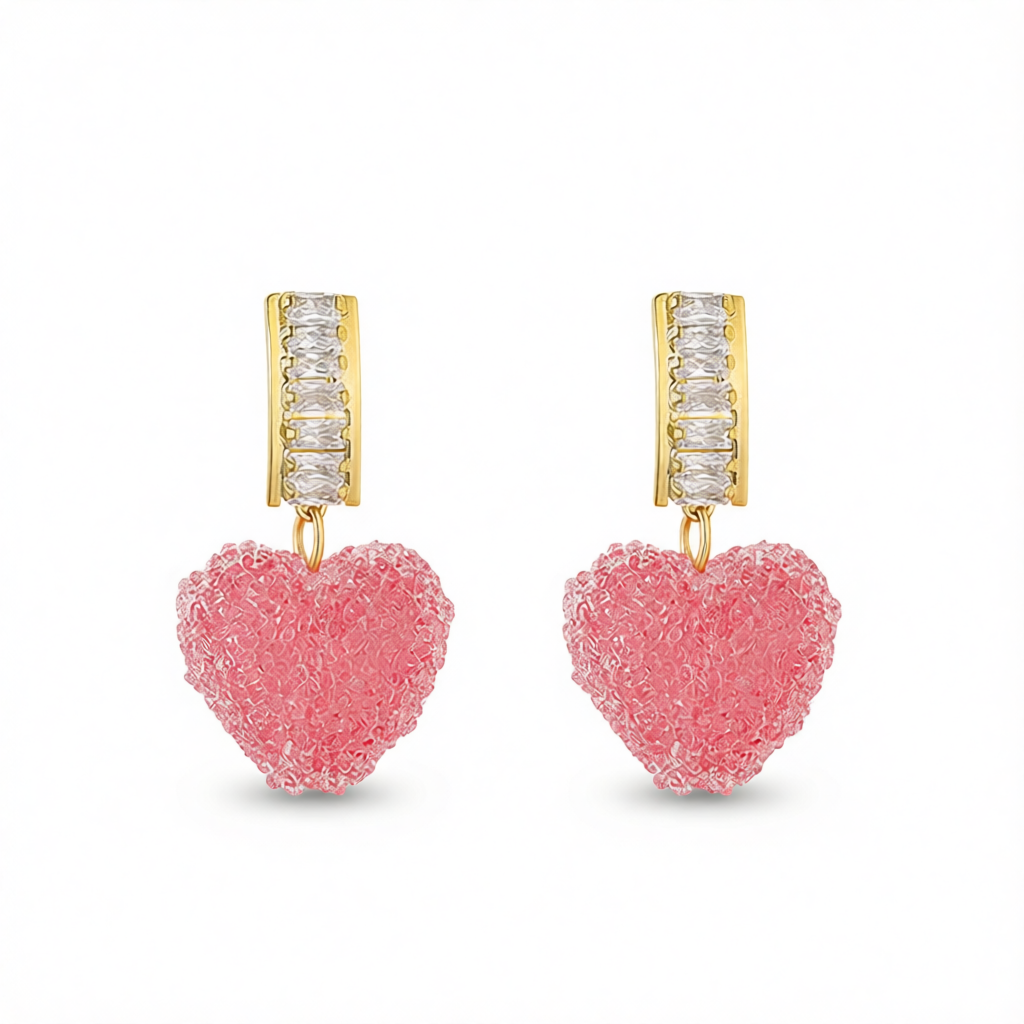 Pink Crystal & 18K Gold-Plated Heart Drop Earrings