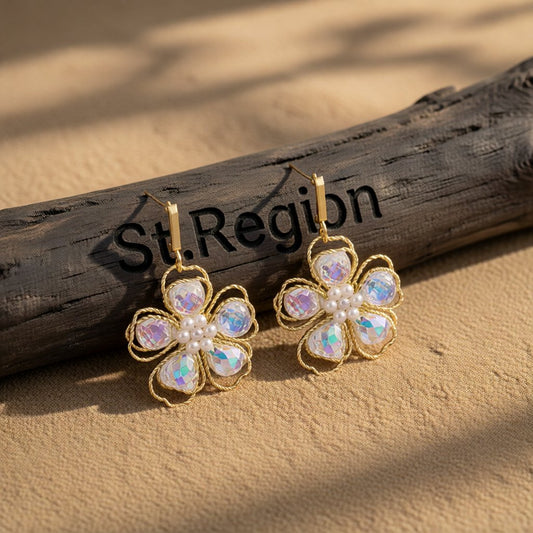Colored Crystal & Pearl 18K Gold-Plated Floral Drop Earrings