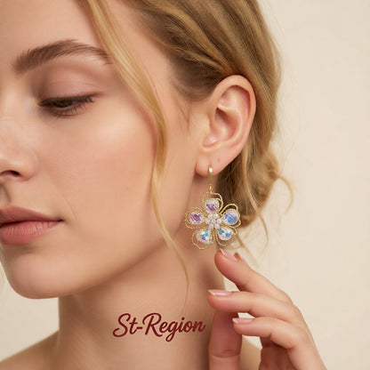 Colored Crystal & Pearl 18K Gold-Plated Floral Drop Earrings