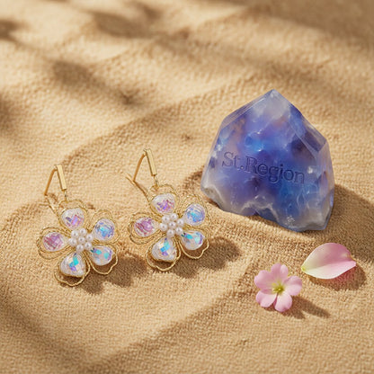 Colored Crystal & Pearl 18K Gold-Plated Floral Drop Earrings