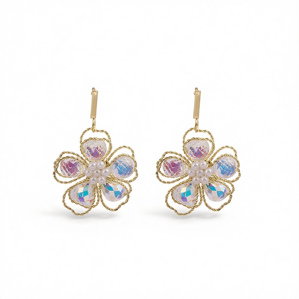Colored Crystal & Pearl 18K Gold-Plated Floral Drop Earrings