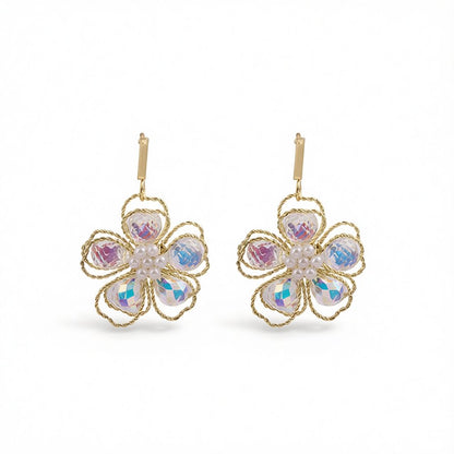 Colored Crystal & Pearl 18K Gold-Plated Floral Drop Earrings
