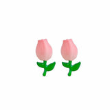 Pink & Green Tulip Stud Earrings
