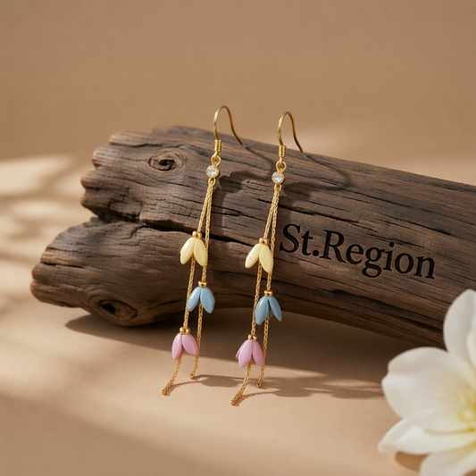 Cubic Zirconia & Enamel 18K Gold-Plated Linked Floral Tassel Drop Earrings