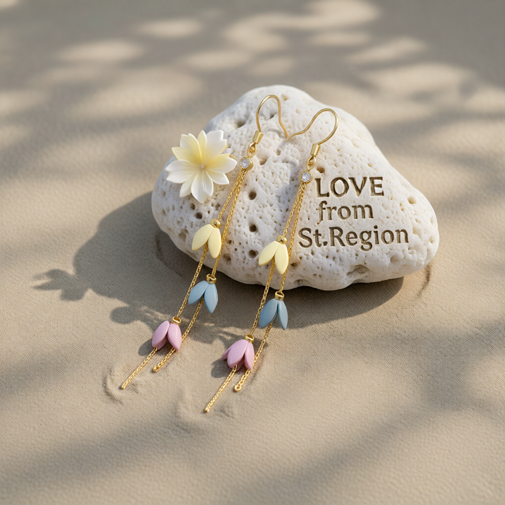 Cubic Zirconia & Enamel 18K Gold-Plated Linked Floral Tassel Drop Earrings