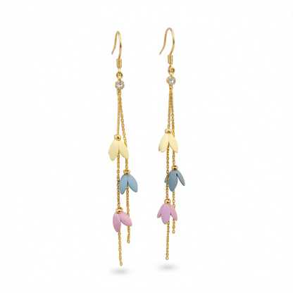 Cubic Zirconia & Enamel 18K Gold-Plated Linked Floral Tassel Drop Earrings