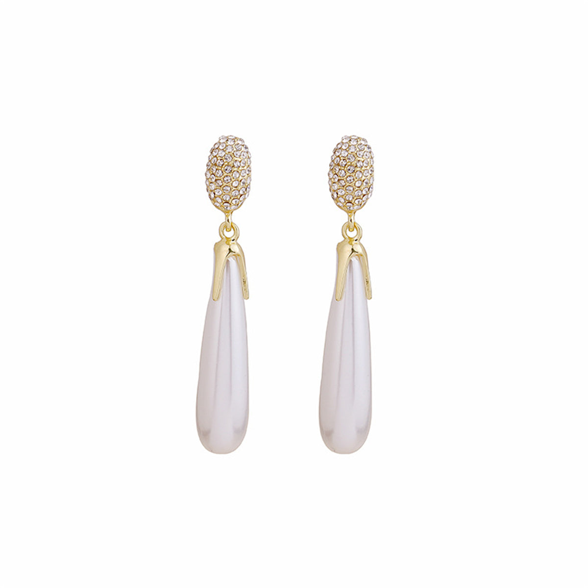Cubic Zirconia and Pearl 18K Gold-Plated Drop Earrings, gold drop earrings for women, vintage-inspired design, front view