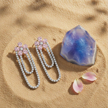 Crystal and Cubic Zirconia Silver-Plated Floral Tassel Drop Earrings, silver drop earrings for women, detail close-up