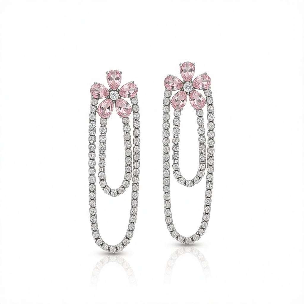 Crystal & Cubic Zirconia Silver-Plated Floral Tassel Drop Earrings