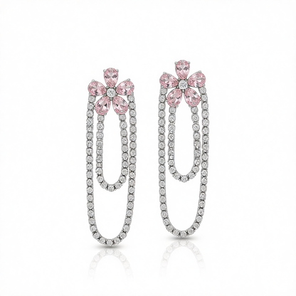 Crystal & Cubic Zirconia Silver-Plated Floral Tassel Drop Earrings