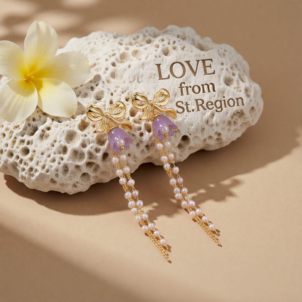 Purple Acrylic & Pearl 18K Gold-Plated Bow Flower Tassel Drop Earrings