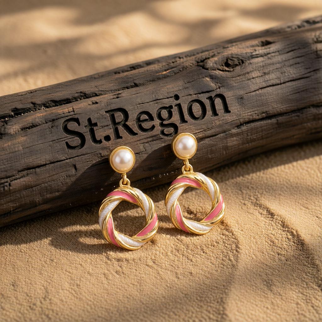 Pearl & White Enamel 18K Gold-Plated Twine Round Drop Earrings