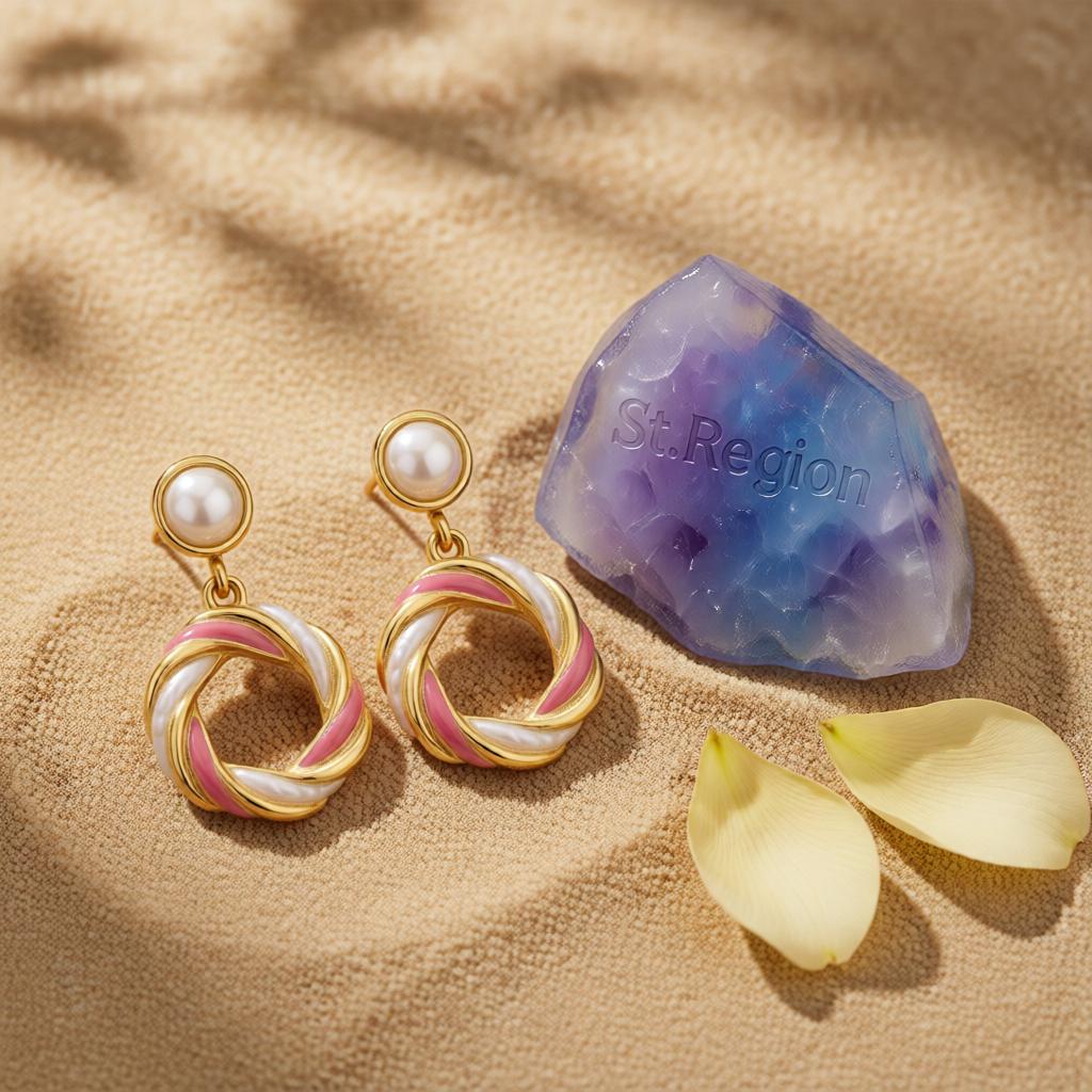 Pearl & White Enamel 18K Gold-Plated Twine Round Drop Earrings