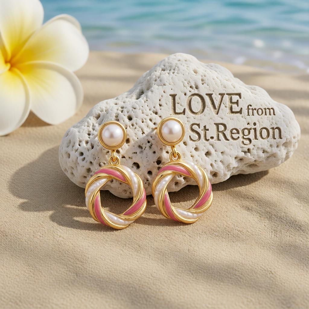 Pearl & White Enamel 18K Gold-Plated Twine Round Drop Earrings