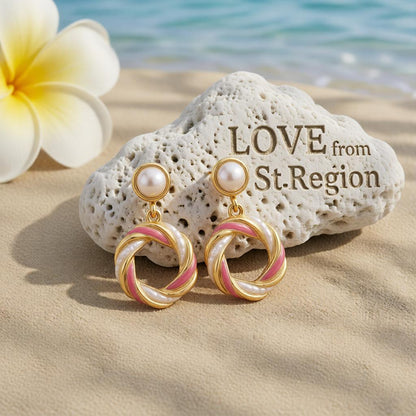 Pearl & White Enamel 18K Gold-Plated Twine Round Drop Earrings
