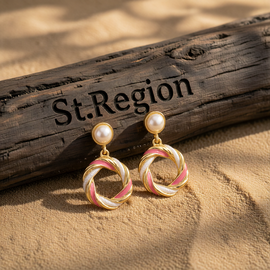 Pearl & White Enamel 18K Gold-Plated Twine Round Drop Earrings